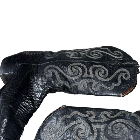 Vintage J Chisholm Western Handcrafted Black Leather Cowboy Men's Boots 8.5 D - Picture 6 of 16